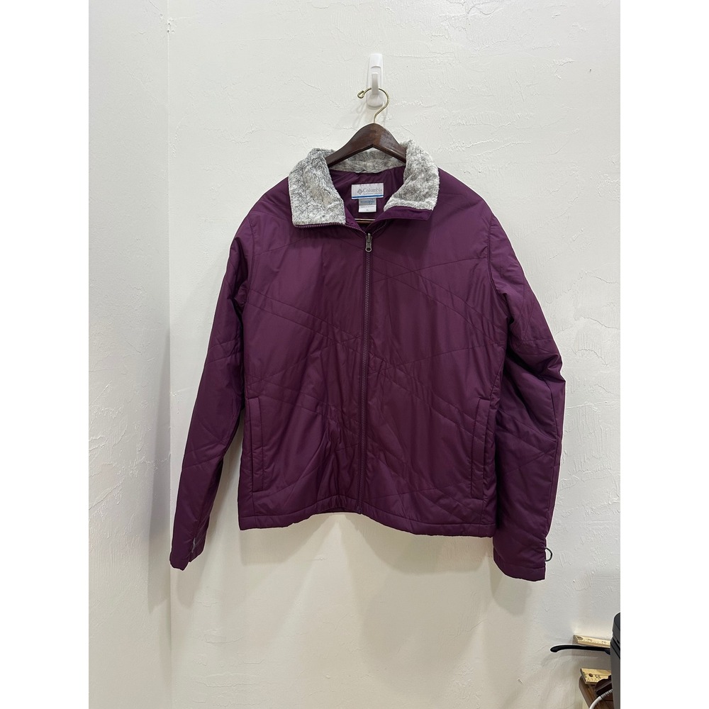 Columbia Interchange Jacket Womens XL Purple Quilted Faux Fur Collar Insulated